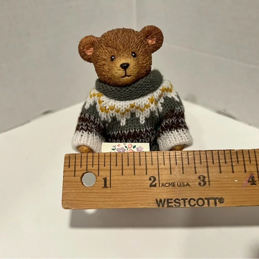 Vintage 1995  “I Love You” Resin Bear Figurine Knitted Sweater/Corduroy Pants
